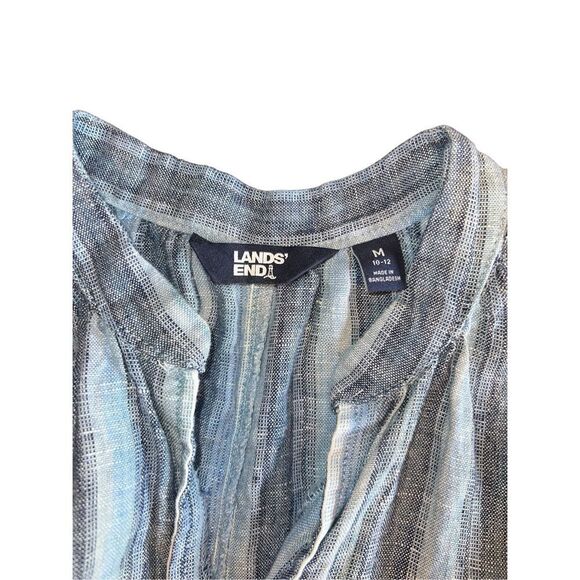 Lands End 100% LINEN STRIPED SIDE POCKETS SHORT SLEEVE SIDE SLITS DRESS Medium - Picture 8 of 11